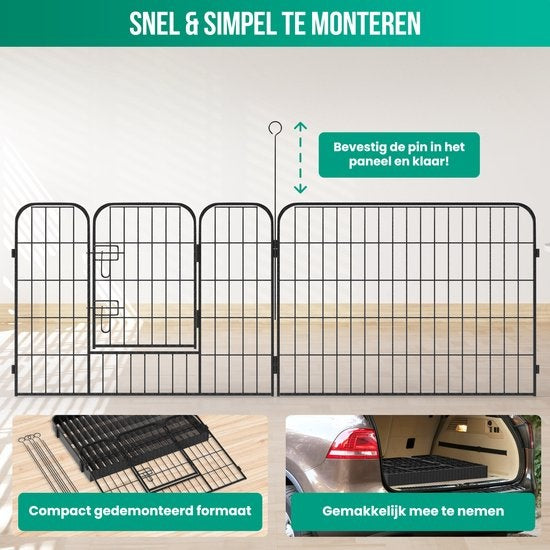 Avalo Puppy Run Ø210cm Pliable Noir - 8 panneaux 80x60cm - Parc à animaux / Parc à lapins / Parc à chiens