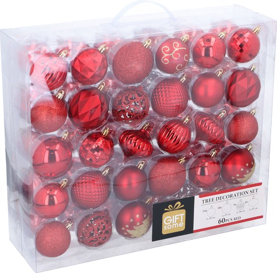 Lot de boules de Noël rouges Giftsome - 60 boules de Noël en plastique - 6/7 cm