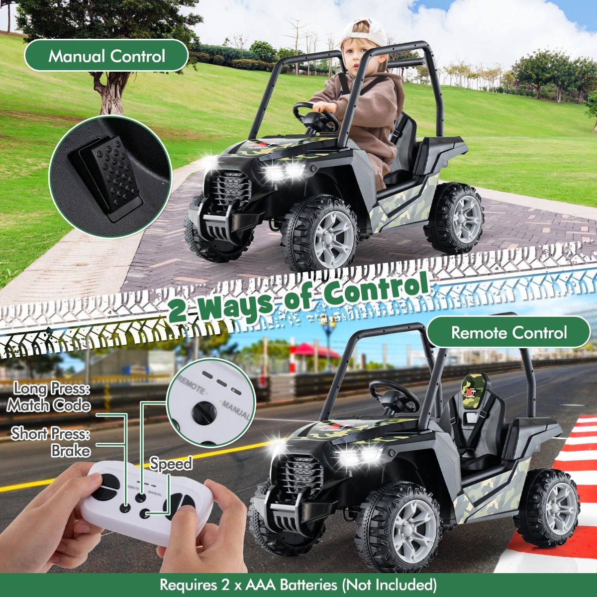 Coast - 24V Buggy Vehicle - RC & Double Spring Suspension - Large Kids Car - PP/Metal - Camouflage