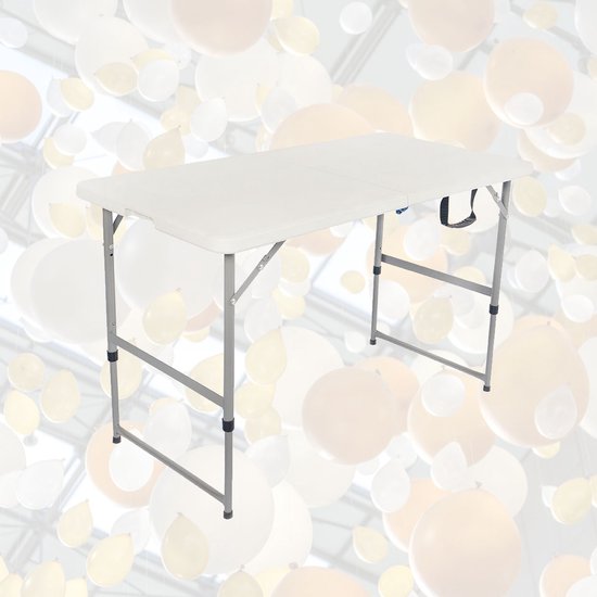 BRASQ Table pliante blanche - 120x60x74cm - Table de camping - Table pliante - Pliable - Résistante aux intempéries