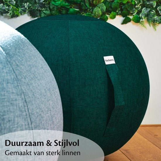 Backerz® Zitbal Linnen 65 CM - Zitballen met Hoes - Balanskruk – Luxe Yoga Bal - Ergonomische Bureaustoel Bal - Donkergroen