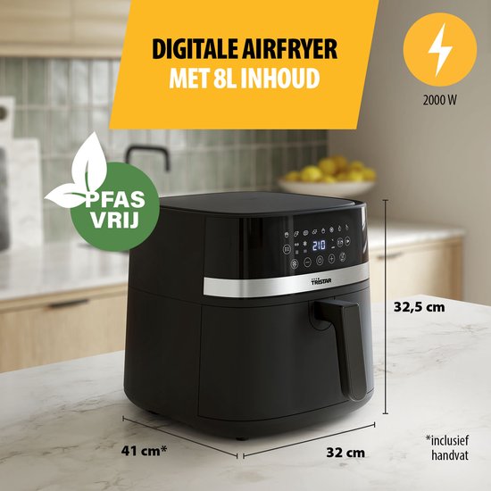 Tristar Airfryer FR-9418 - 8 L - Grande capacité XXL - Sans PFAS - 7 programmes - Fonction de maintien au chaud - 2 000 watts