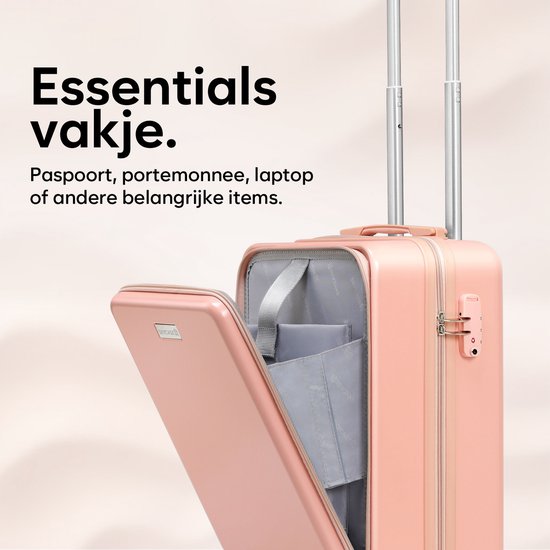 Skycases Hand Luggage Suitcase 35L - Lightweight Trolley - Spinner Wheels - TSA Lock and Laptop Compartment - Travel Suitcase with Handy Front Pocket - 55 cm - Pink
