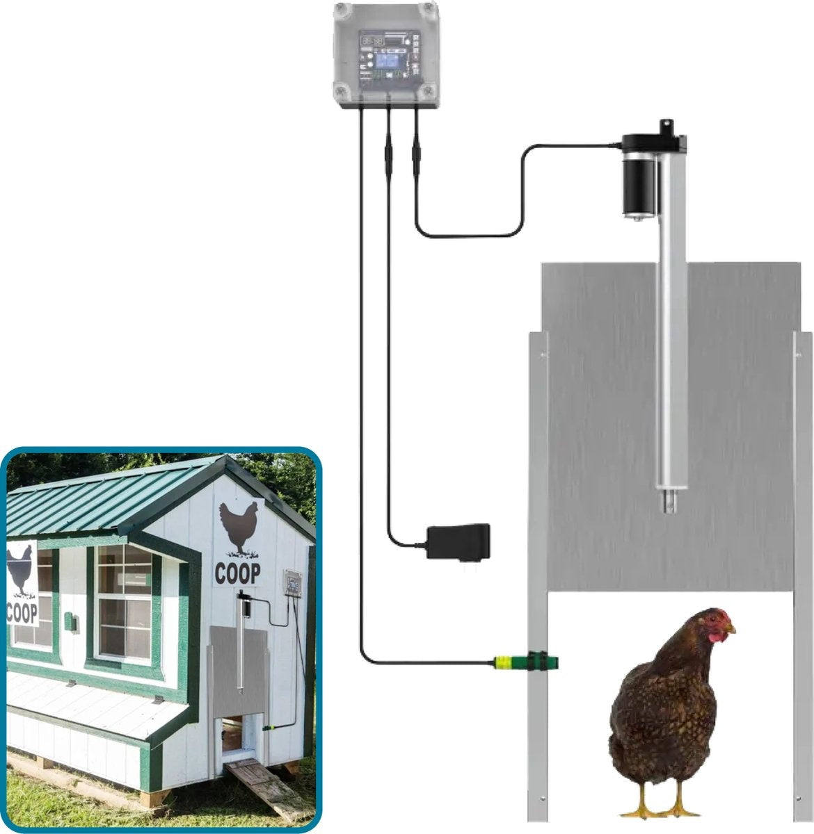 Kit d'ouvre porte automatique poules - Avec capteur infrarouge - Trappe automatique pour poulets - Résiste aux Prédateurs - Ouvreur de poulailler pour poulets
