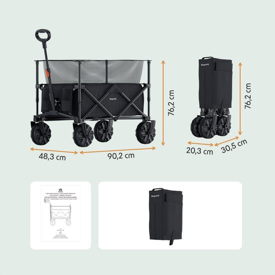 LifeGoods Wagon - Wagon pliable - 100KG - 230L - surélevé - avec housse de protection - noir