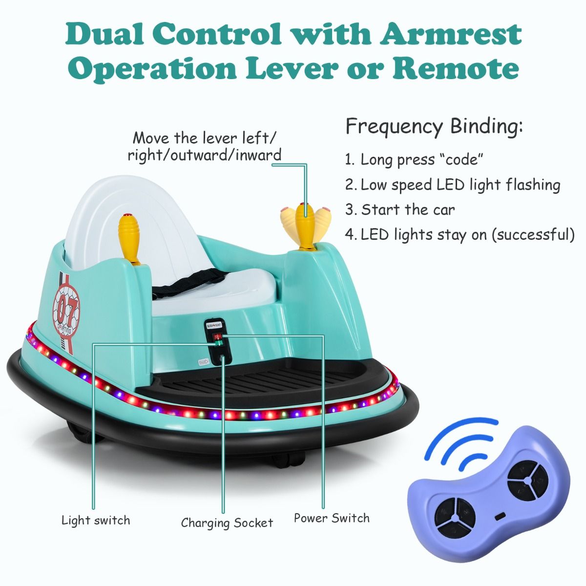 Coast - Voiture électrique pour enfants - télécommandée - pivotante à 360 degrés - verte