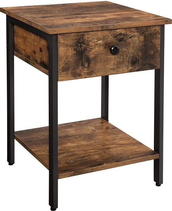 O'DADDY® Nachtkastjes industrieel - bijzettafel - nachtkastje met lade 40 x 40 x 55 cm - bruin