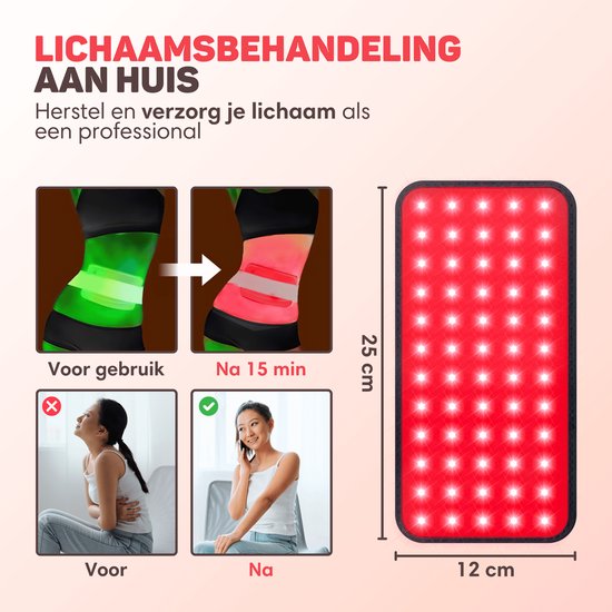 Vulpes Goods® BodyCare - Bande dorsale infrarouge portable - Bande infrarouge - Thérapie infrarouge - Lampe infrarouge - Thérapie par la lumière rouge - Bande chauffante - Thérapie par la lumière rouge - Bas du dos, épaules, cou, jambes - PRO