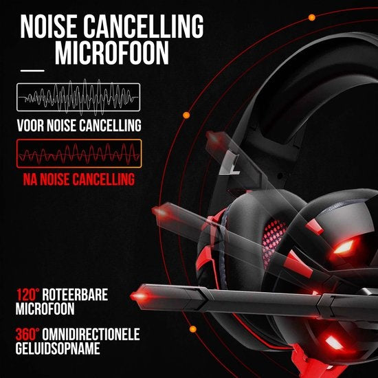 Casque de jeu Strex avec microphone rouge - PC + PS4 + PS5 + Xbox One + Xbox Series