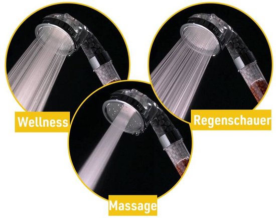 Aquadon Shower Hero - Pomme de douche économe en eau avec perles minérales naturelles - trois intensités de jet - compatible avec tous les flexibles de douche courants - 3 types de jet - augmente la pression de l'eau - permet d'économiser l'eau