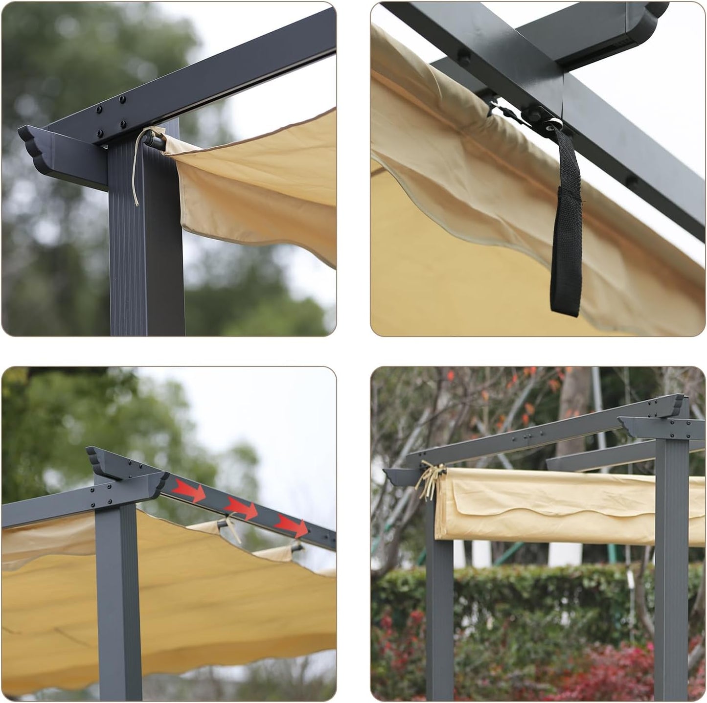 Pergola de terrasse Angel Living en aluminium avec toit rétractable - 3 x 4 m - Beige