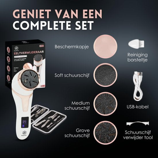 Beeperfect® Extracteur de callosités électrique avec système d'aspiration - Lime à pieds - Lime à callosités - Étanche IPX7 - Comprend 6 disques à callosités - Ensemble de pédicure gratuit