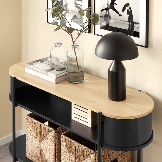 SoBuy Console d'entrée avec rangement, meuble d'entrée multifonctionnel, design industriel moderne, meuble en bois et noir, 110x39x76cm FSB102-SCH