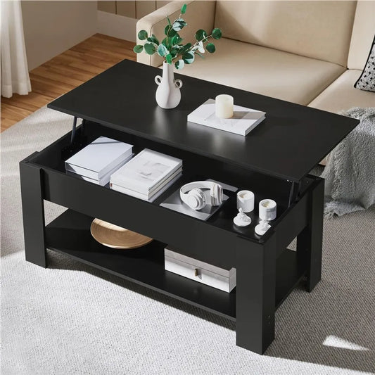 Table basse Yaheetech 120 x 59 cm - Noire - Table basse réglable avec espace de rangement et mécanisme de levage