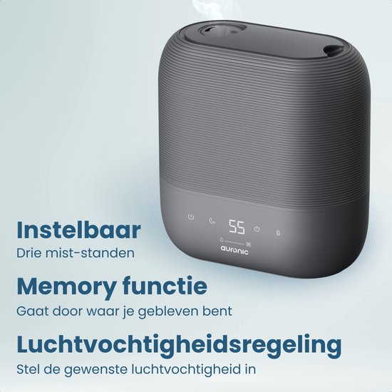 Humidificateur Auronic - 5 L - Convient pour la chambre à coucher, la chambre de bébé, le bureau, le salon et bien plus encore - Humidificateur - Sans BPA - Anthracite