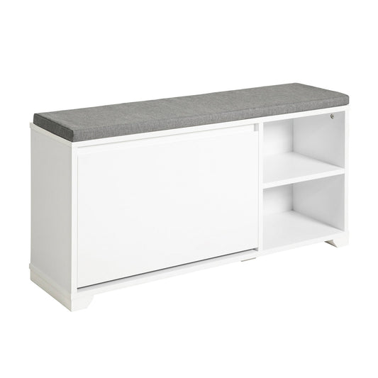 SoBuy FSR119-W Meuble à chaussures avec siège - 90 x 24 x 46 cm - Blanc/gris