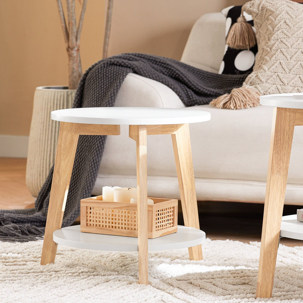 SoBuy FBT75-W Lot de 2 tables basses - hévéa - blanc - 50x45 & 44x40 cm