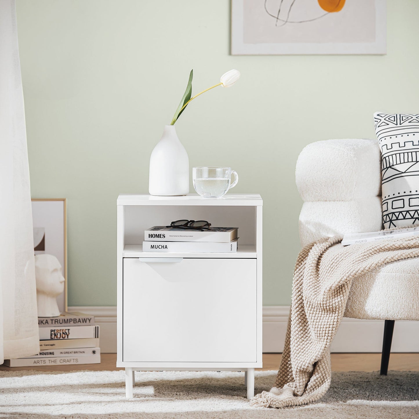 SoBuy Sideboard FBT124-W - Avec porte et compartiment ouvert - 40 x 35 x 57 cm - Blanc