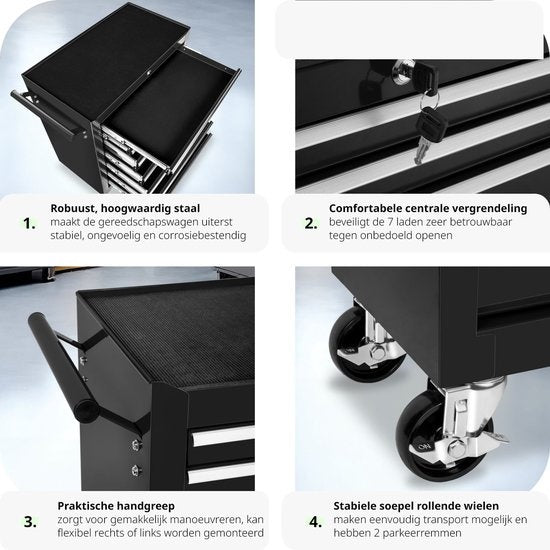 tectake® - Chariot à outils avec 7 tiroirs - noir - 402800