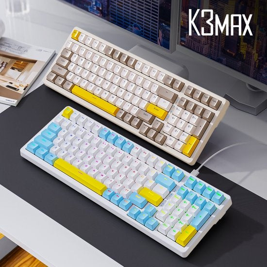 Fuegobird K3MAX Mechanical Gaming Keyboard - 100keys - Gasket Mod - Red Switch - QWERTY - Mechanical RGB Backlight Keyboard - Lemon