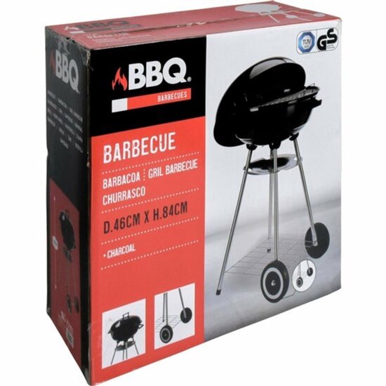 Barbecue à charbon de bois sphérique sur roulettes, 46 cm, noir