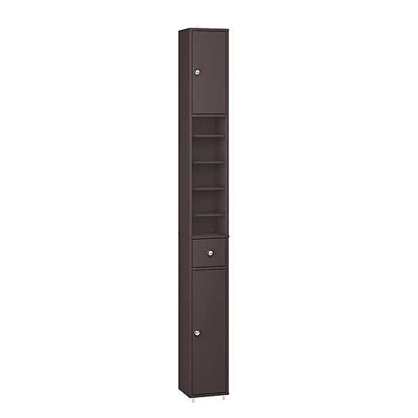 SoBuy Meuble de salle de bain haut et étroit - Meuble de rangement compact avec 6 étagères réglables et un tiroir - 20x20x180 cm - Marron