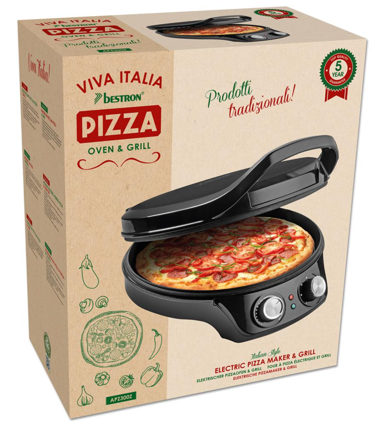 Four à pizza Bestron APZ300Z - Ø 32 cm - minuterie - thermostat réglable - chauffage par le haut et par le bas