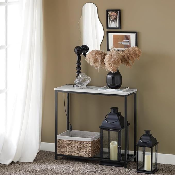 SoBuy Table console - Plateau blanc - Cadre métal noir - 80x75x30cm - Industriel - FSB29-SCH
