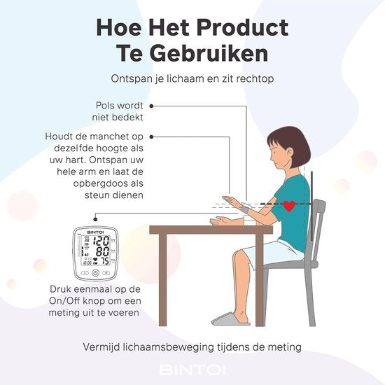 Bintoi® BXE100 - Tensiomètre de poignet - Cardiofréquencemètre - Rechargeable par USB - Étui de rangement inclus - 2 utilisateurs