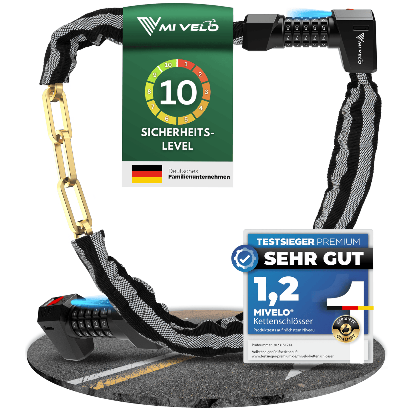 MIVELO - Serrure à chaîne de haute sécurité avec serrure à chiffres et LED - 100 cm de long - Acier trempé - 8 mm d'épaisseur - Noir