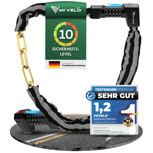 MIVELO - Serrure à chaîne de haute sécurité avec serrure à chiffres et LED - 100 cm de long - Acier trempé - 8 mm d'épaisseur - Noir