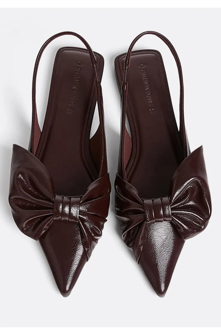 Stradivarius Chaussures à dos plat avec nœud - Bourgogne - Bout pointu - Sangle élastique - Taille 40