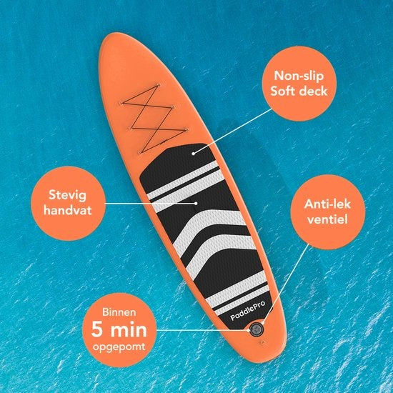 LifeGoods - SUP Board & Inflatable Paddle Board - 320x81 cm - Orange PVC - Stable et polyvalent - Kit complet - Poids maximum 135 kg