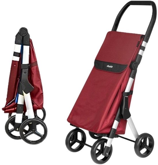 Chariot à courses Duett Muuvi Up - Capacité : 46 L - 4 roues - Pliable - Rouge bordeaux