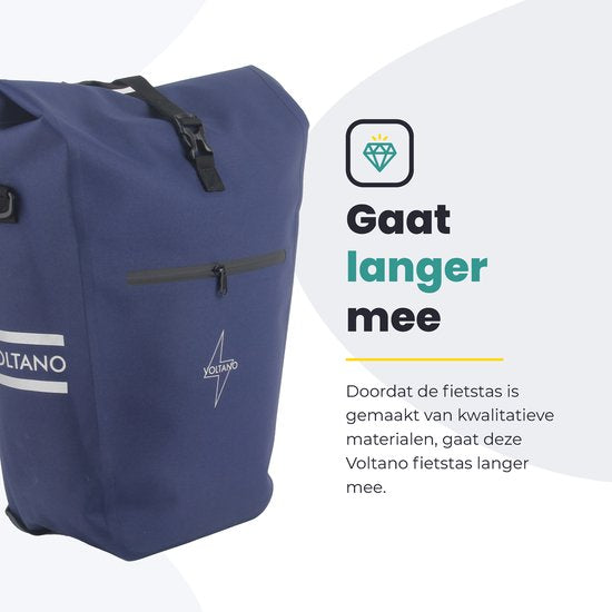 Voltano Luxe E-bike Pannier 28L - Navy Blue - Sacoche avec compartiment pour ordinateur portable - 100% étanche - avec bandoulière