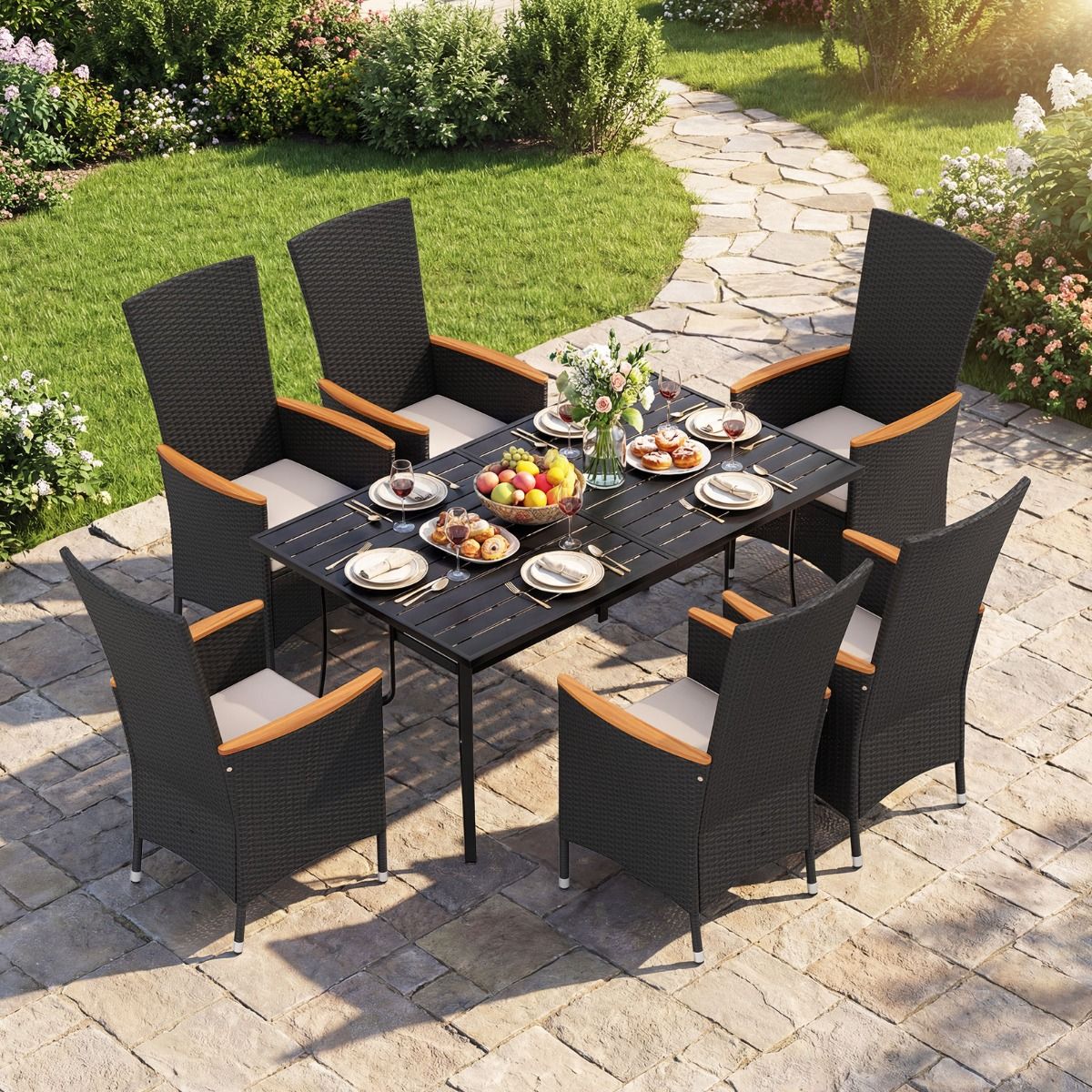 Ensemble de chaises de jardin Coast - dossier haut - coussins amovibles - lot de 2 - noir