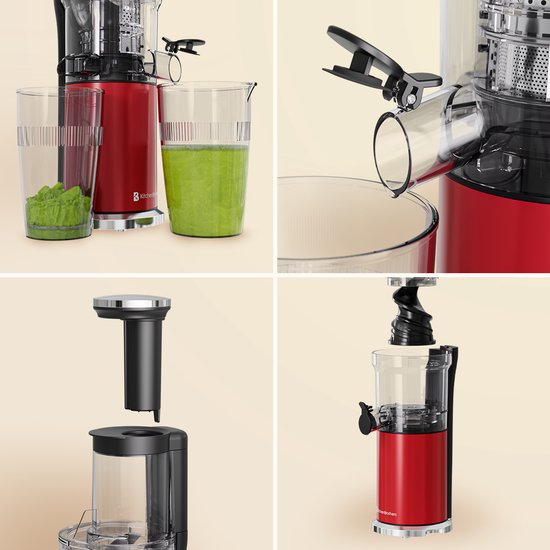 KitchenBrothers Slowjuicer - Vertical - Presse-agrumes - Presse-légumes et fruits - 80 mm - 750 ml - Rouge