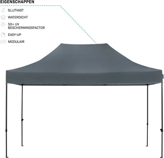 Tente de réception VONROC - 3 x 4,5 m – Tente de réception Premium à montage facile – Conception modulaire – Pliable – Imperméable – Armature en acier – Protection UV 50+ – Sac de rangement inclus – Gris