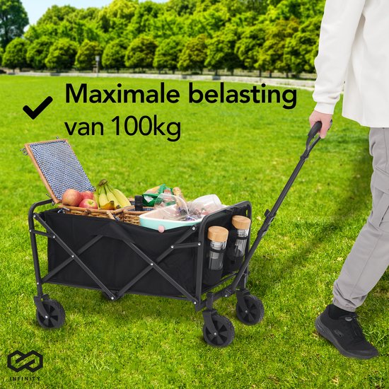 Infinity Goods Wagon - pliable - capacité de charge de 100KG - roues pivotantes - 90 x 50 x 75 CM - réglable - noir