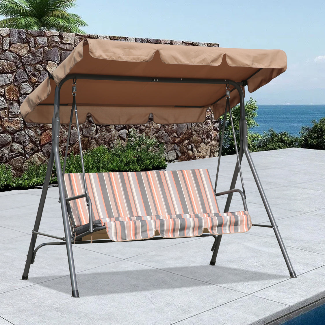 Balançoire de jardin Angel Living 3 places - avec pare-soleil réglable - Gris - 169 x 110 x 151 cm