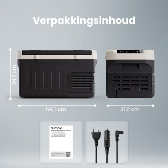 Auronic Electric Cool Box - Compresseur - 21L - 12V et 240 volts - Réfrigérateur de camping - Frigobox Car - Noir