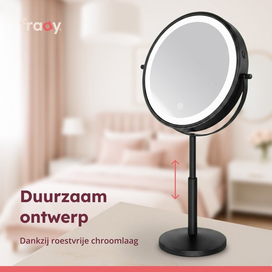 Miroir de maquillage Fraay® XXL avec éclairage LED - Grossissement 10x - Miroir grossissant avec éclairage - Rechargeable - Miroir de rasage - Miroir de salle de bains - Noir
