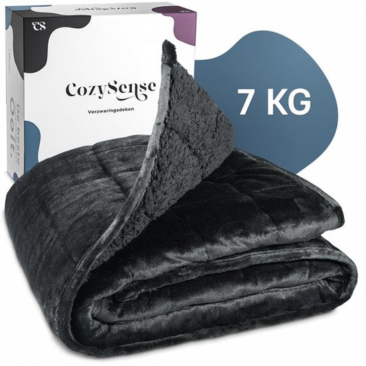 Couverture lestée CozySense® 7 kg - Couverture lestée - Couverture lestée - GLASS-Flow® Distribution de la pression - 135x200 - Velours flanelle & Sherpa - Hypoallergénique - Noir