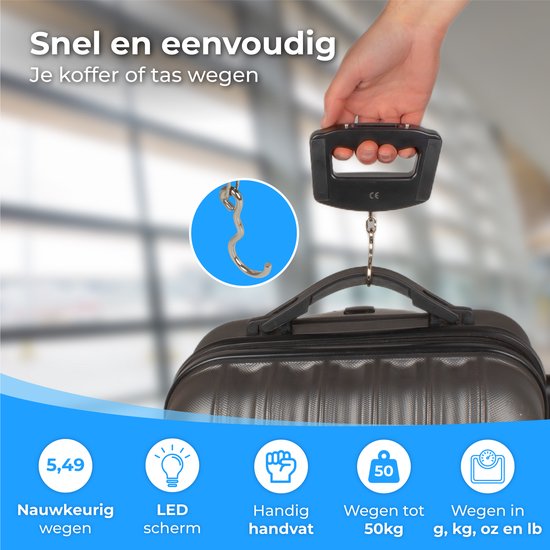 Nuvance - Pèse-bagages numérique - Pèse-bagages jusqu'à 50 KG - Piles incluses - Pèse-bagages - Pèse-bagages à affichage numérique - Pèse-bagages suspendu