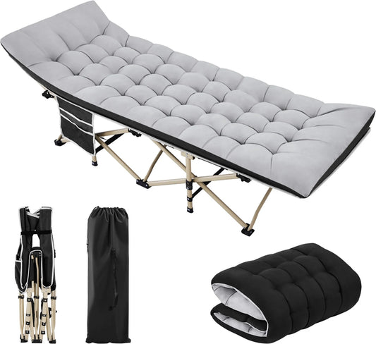 Yaheetech Camping Bed Foldable - Equipé d'un matelas confortable et d'un sac de transport pratique et de compartiments latéraux - Pour le camping et les chambres d'hôtes - Métal noir et tissu 600D Oxford - 191 x 67 x 56 cm