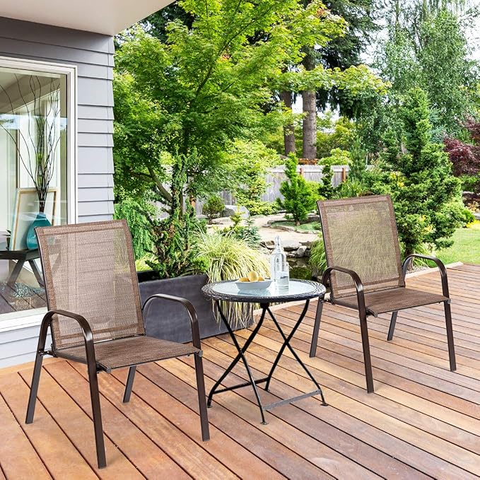 2 Pieces Patio Chairs, Outdoor Camping Chairs with Breathable Fabric, Set of 2 Garden Chairs with Armrest High Back for Garden Patio Swimming Pool Beach Garden Space Saving (Chaises de jardin avec accoudoir et dossier haut pour le jardin, le patio, la pis