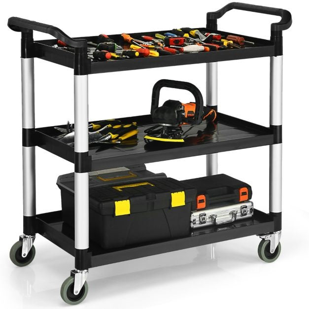 Coast 3-Stage Serving Trolley Multifunctional Trolley with Handles and 4 Wheels Kitchen Trolley Side Trolley Metal Trolley Black