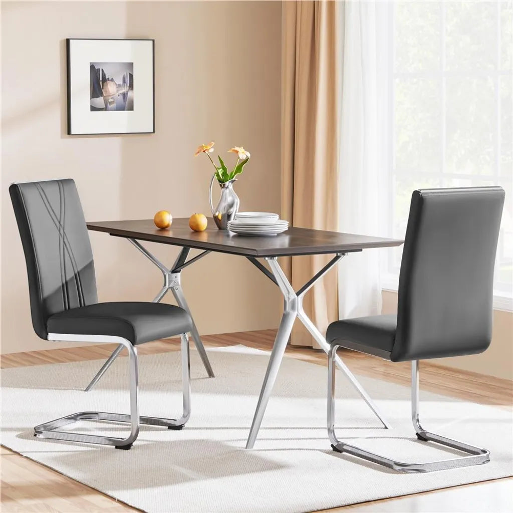 Yaheetech Lot de 2 chaises de salle à manger 59 x 40,5 x 98,5 cm - Gris foncé - Chaises cantilever en similicuir