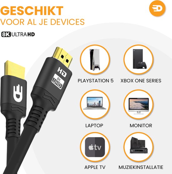 Drivv. Câble HDMI Premium 2.1 - Ultra HD 8K - HDMI vers HDMI - Convient à Xbox Series X & PS5 - 2 mètres - Noir