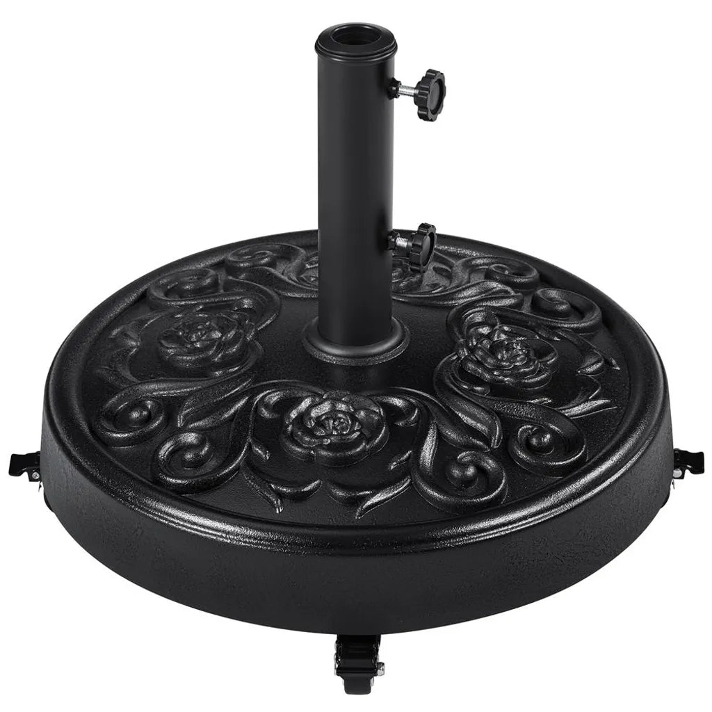 Pied de parasol Yaheetech 25 kg, Ø 50,5 cm - Noir - Pied de parasol mobile avec roulettes et design rétro